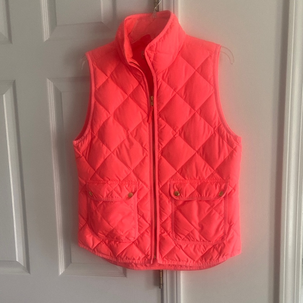 J. CREW Neon Coral Quilted Puffer Vest